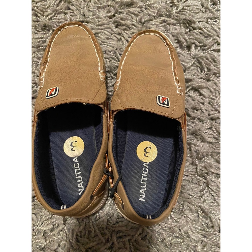 Nautica Boys Tan Brown Boat Shoes Slip On Loafers Size 3 Kids Casual Dress